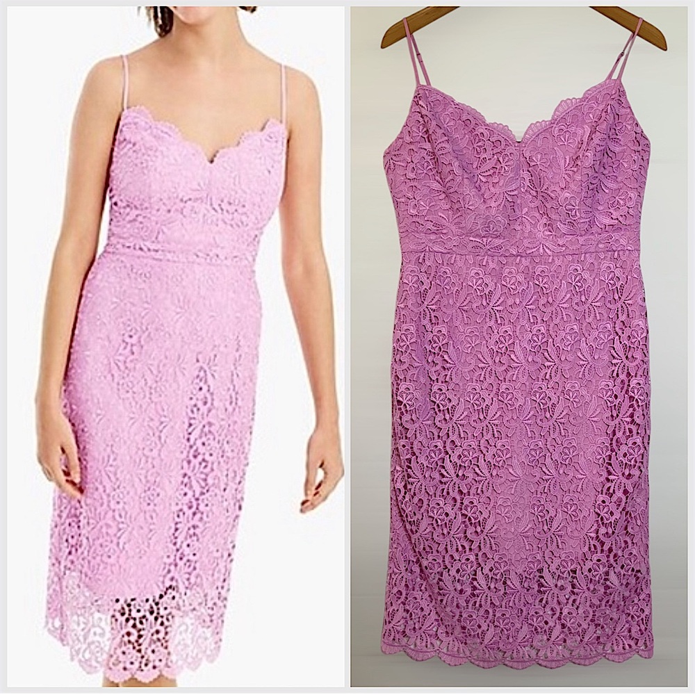 J. Crew Lace Guipure Strap Midi Dress Size 8 in Lilac